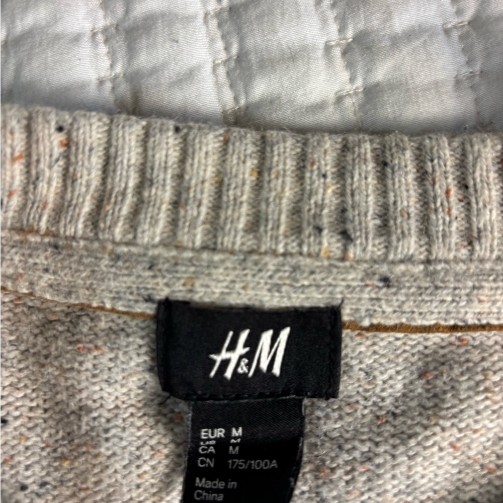 H&M Gray Speckled Knit Sweater w/ Elbow Patches Crewneck Pullover‎ Size M - Picture 3 of 7